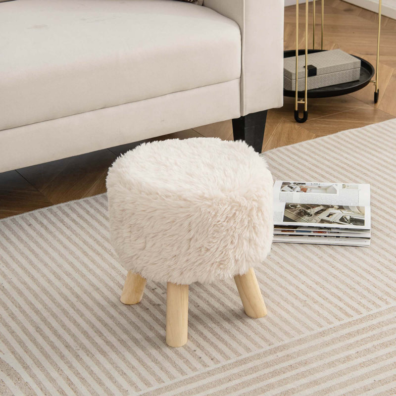 White faux teflon fur footstool